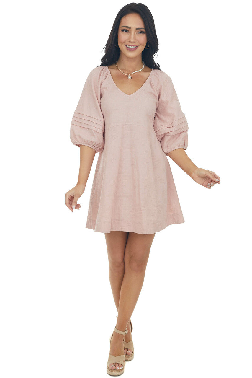 Dusty Mauve Short Dress with Balloon Sleeves