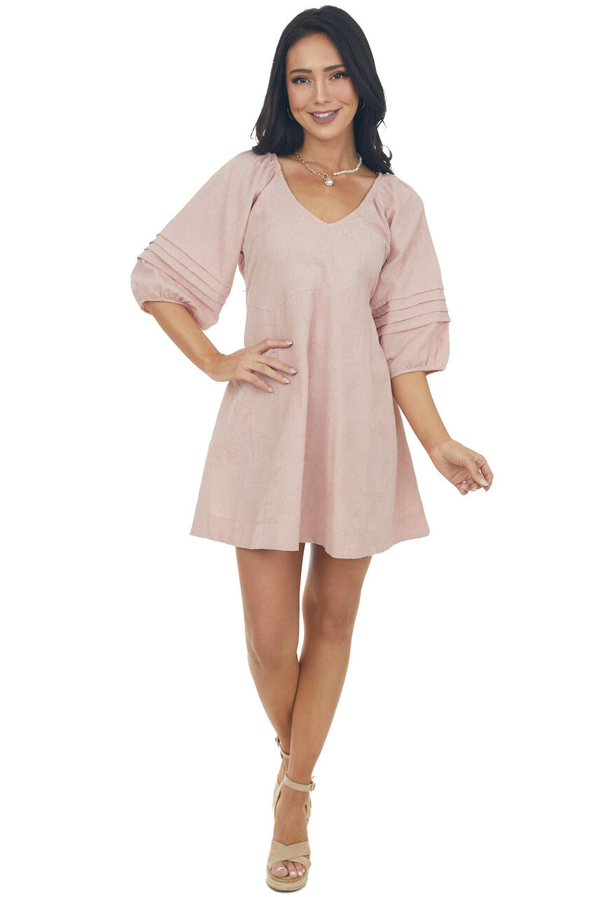 Dusty Mauve Short Dress with Balloon Sleeves