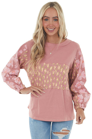 Dusty Punch Multiprint Colorblock Knit Top