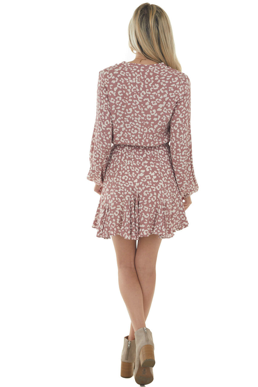 Dusty Rose Leopard Print long Sleeve Dress 