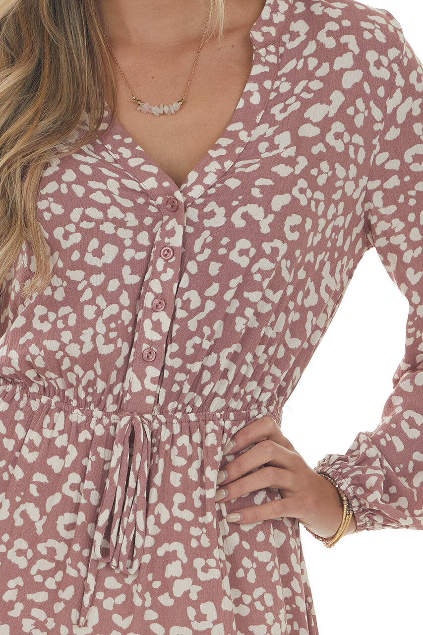 Dusty Rose Leopard Print long Sleeve Dress 