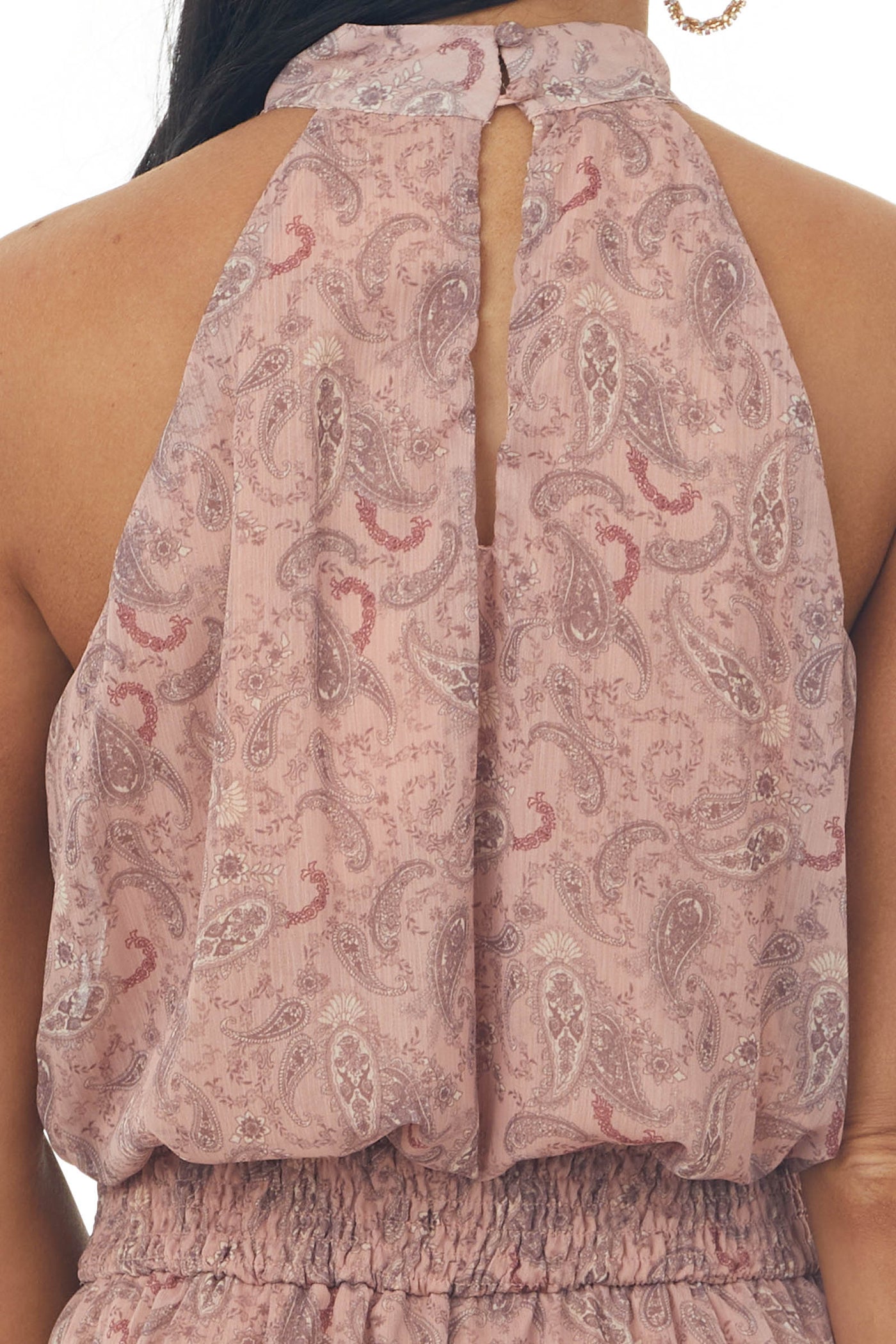 Dusty Rose Paisley Print Halter Neck Woven Dress