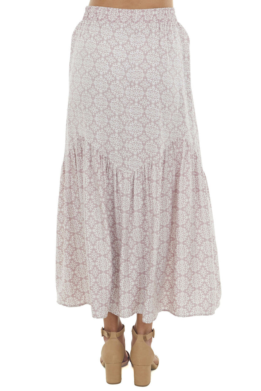 Dusty Rose Printed Tiered Woven Maxi Skirt