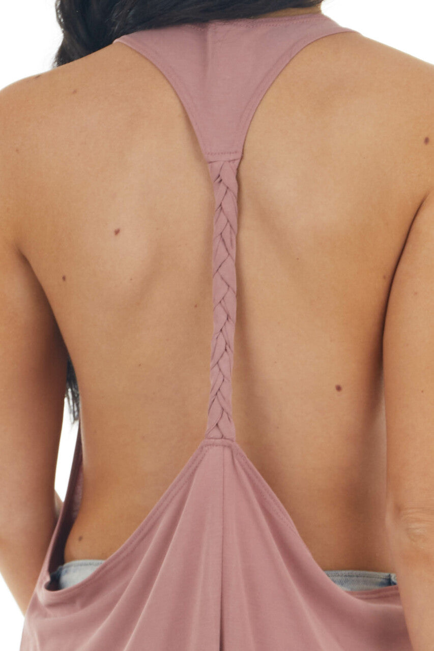 Dusty Rose Sleeveless Tank Top with Braided Racerback Detail 