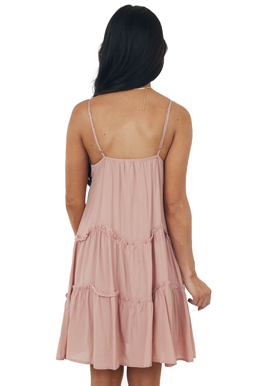 Dusty Rose Sleeveless Tiered Babydoll Short Dress