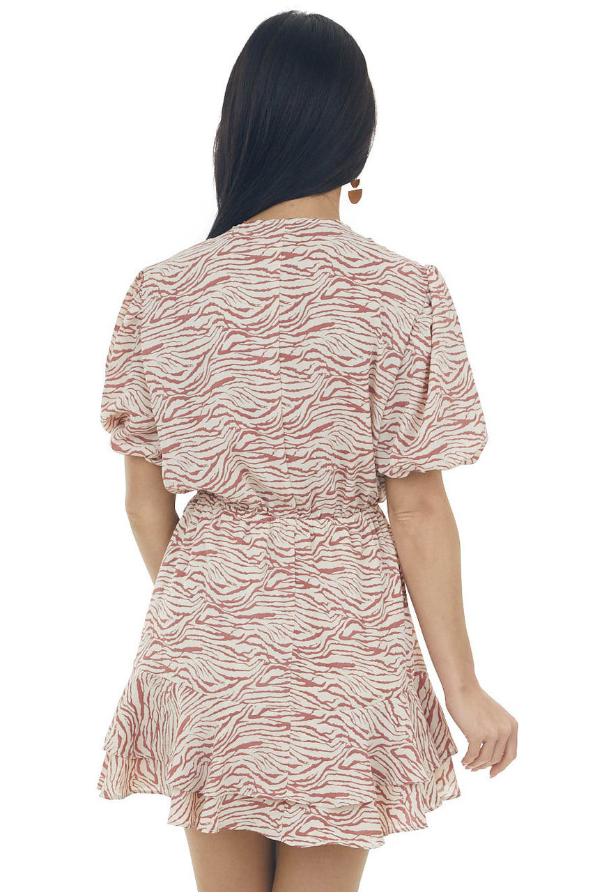 Dusty Rose Zebra Ruffle Hem Front Tie Dress 