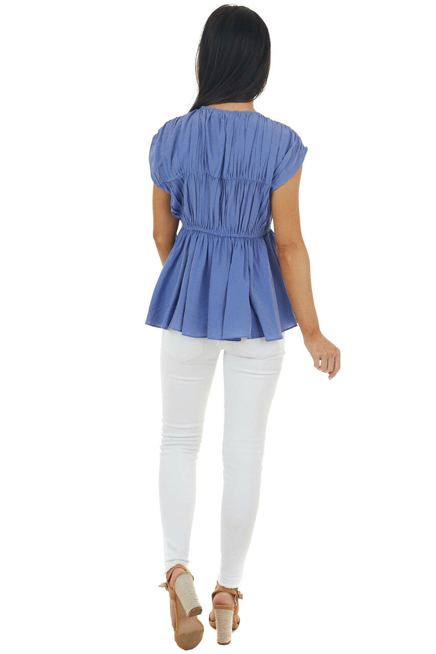 Dusty Violet Babydoll Short Sleeve Plunging Neckline Top