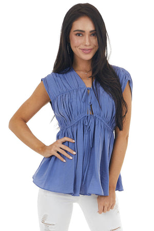 Dusty Violet Babydoll Short Sleeve Plunging Neckline Top