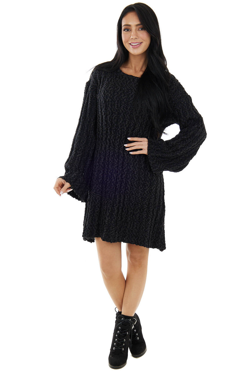 Faded Black Chunky Ribbed Flare Sweater Dress