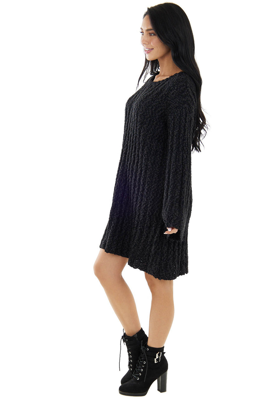 Faded Black Chunky Ribbed Flare Sweater Dress