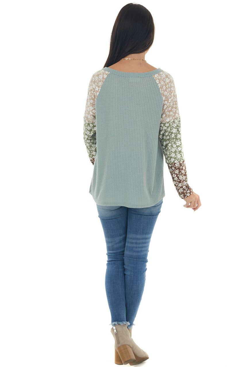 Faded Juniper Floral Colorblock Knit Top