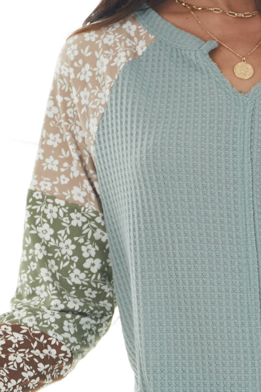 Faded Juniper Floral Colorblock Knit Top 
