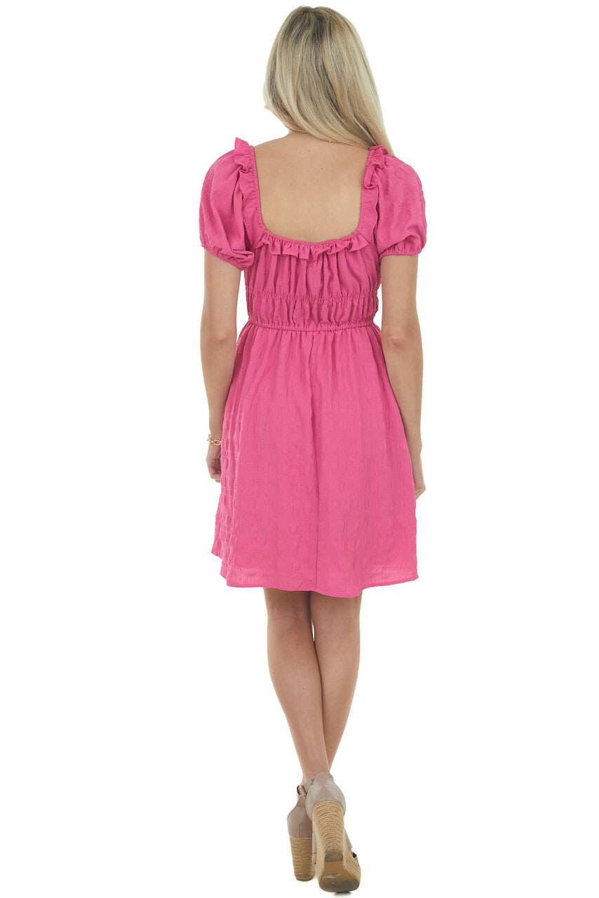 Faded Magenta Ruffle Detail Woven Short Dress