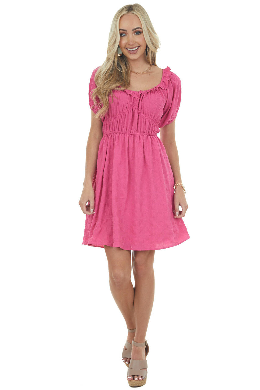 Faded Magenta Ruffle Detail Woven Short Dress