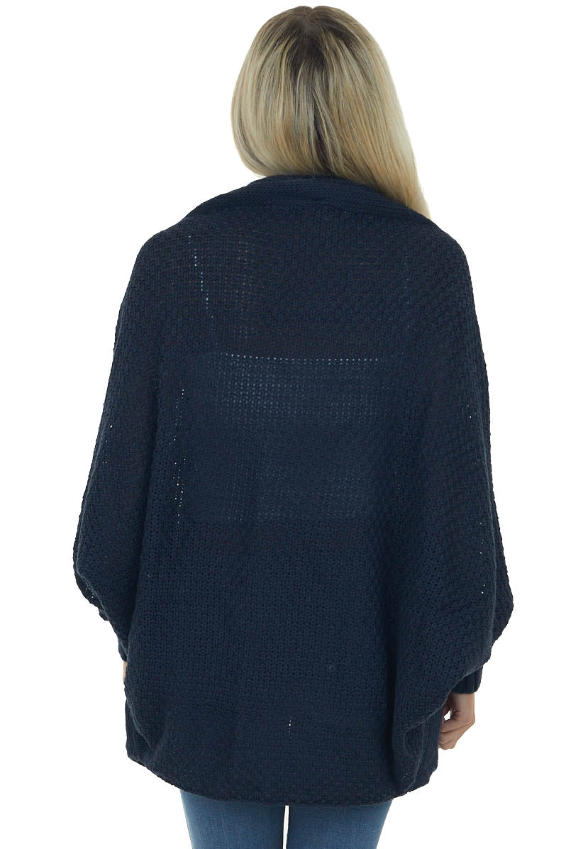Faded Navy Draped Dolman Sleeve Cardigan