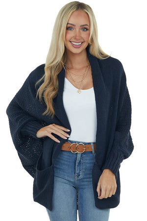Faded Navy Draped Dolman Sleeve Cardigan