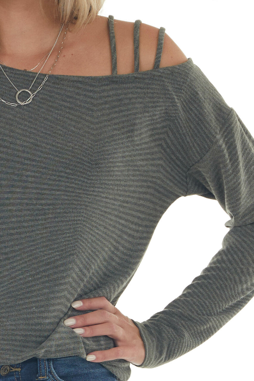Faded Olive Ribbed Strappy Shoulder Knit Top