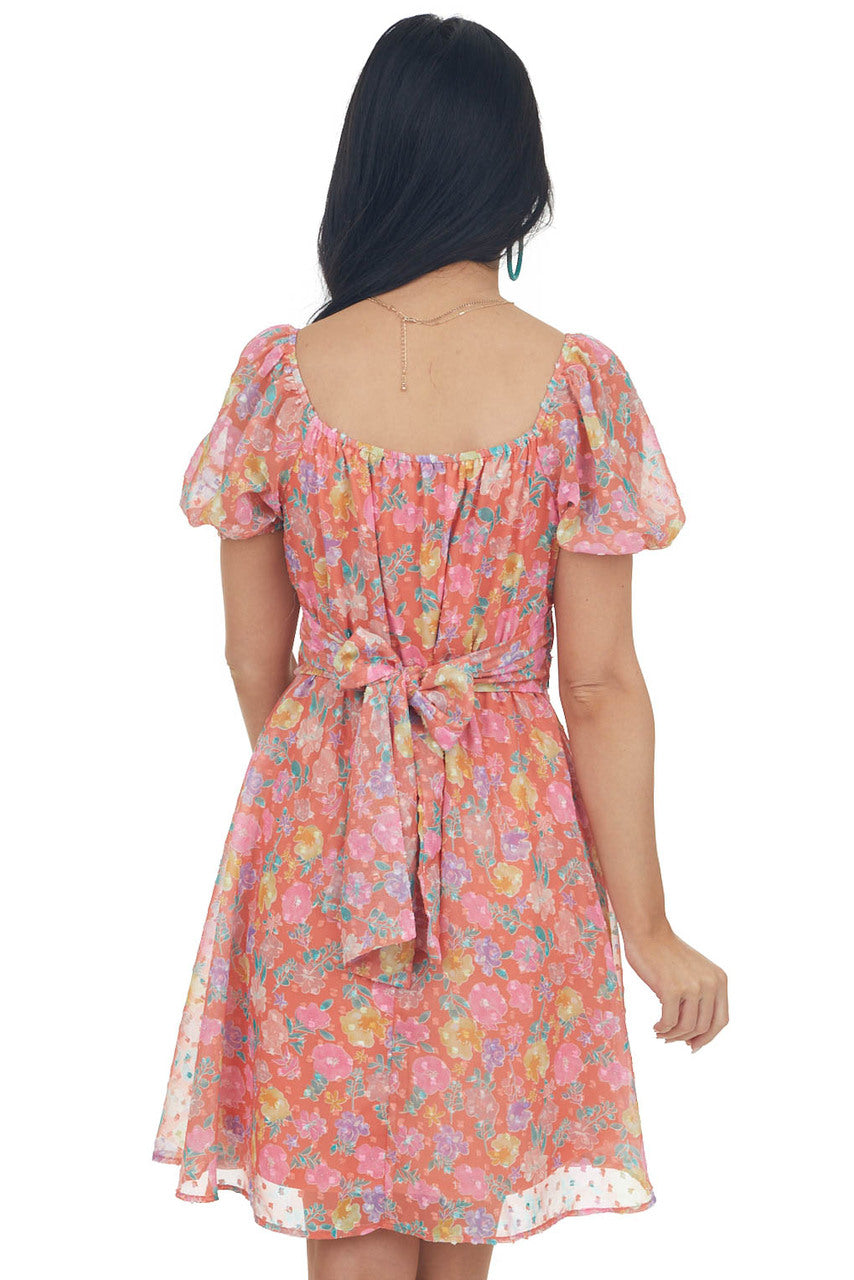 Fire Floral Swiss Dot Babydoll Short Dress 