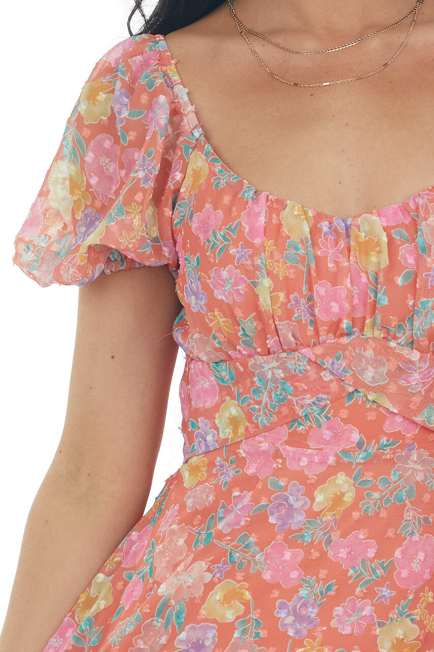 Fire Floral Swiss Dot Babydoll Short Dress 