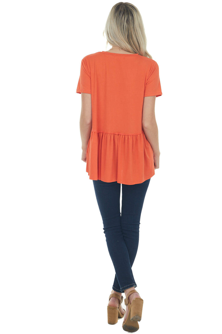 Fire Orange Drop Waist Soft Short Sleeve Top