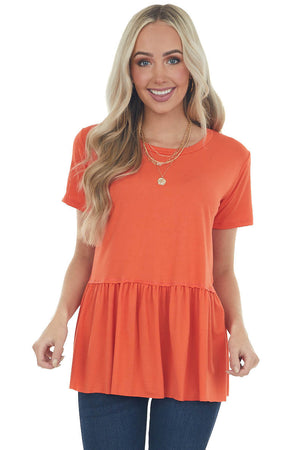 Fire Orange Drop Waist Soft Short Sleeve Top