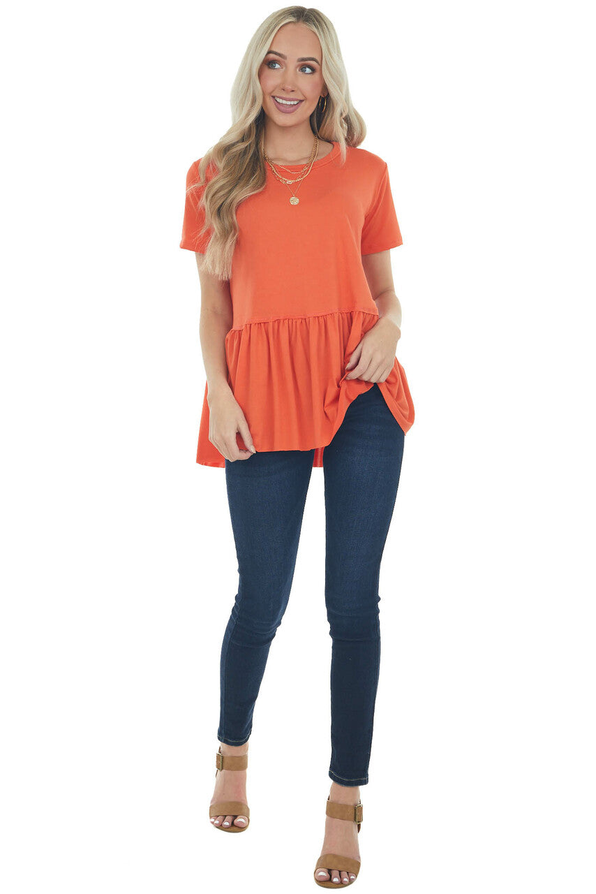 Fire Orange Drop Waist Soft Short Sleeve Top