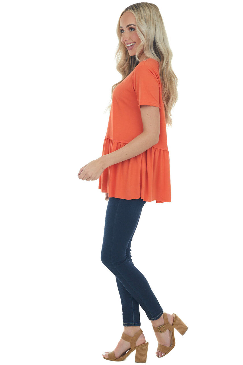 Fire Orange Drop Waist Soft Short Sleeve Top