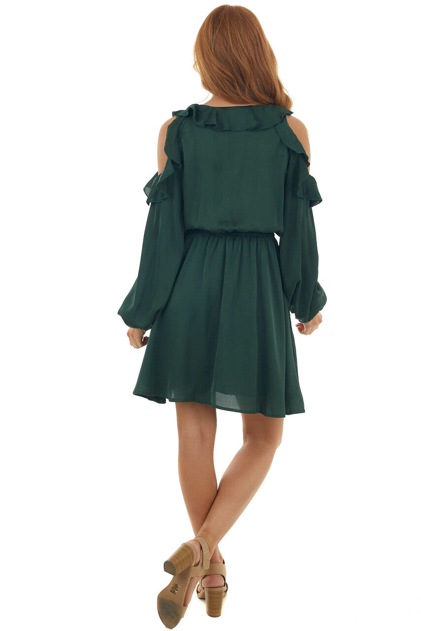 Forest Green Cold Shoulder V Neck Short Dress