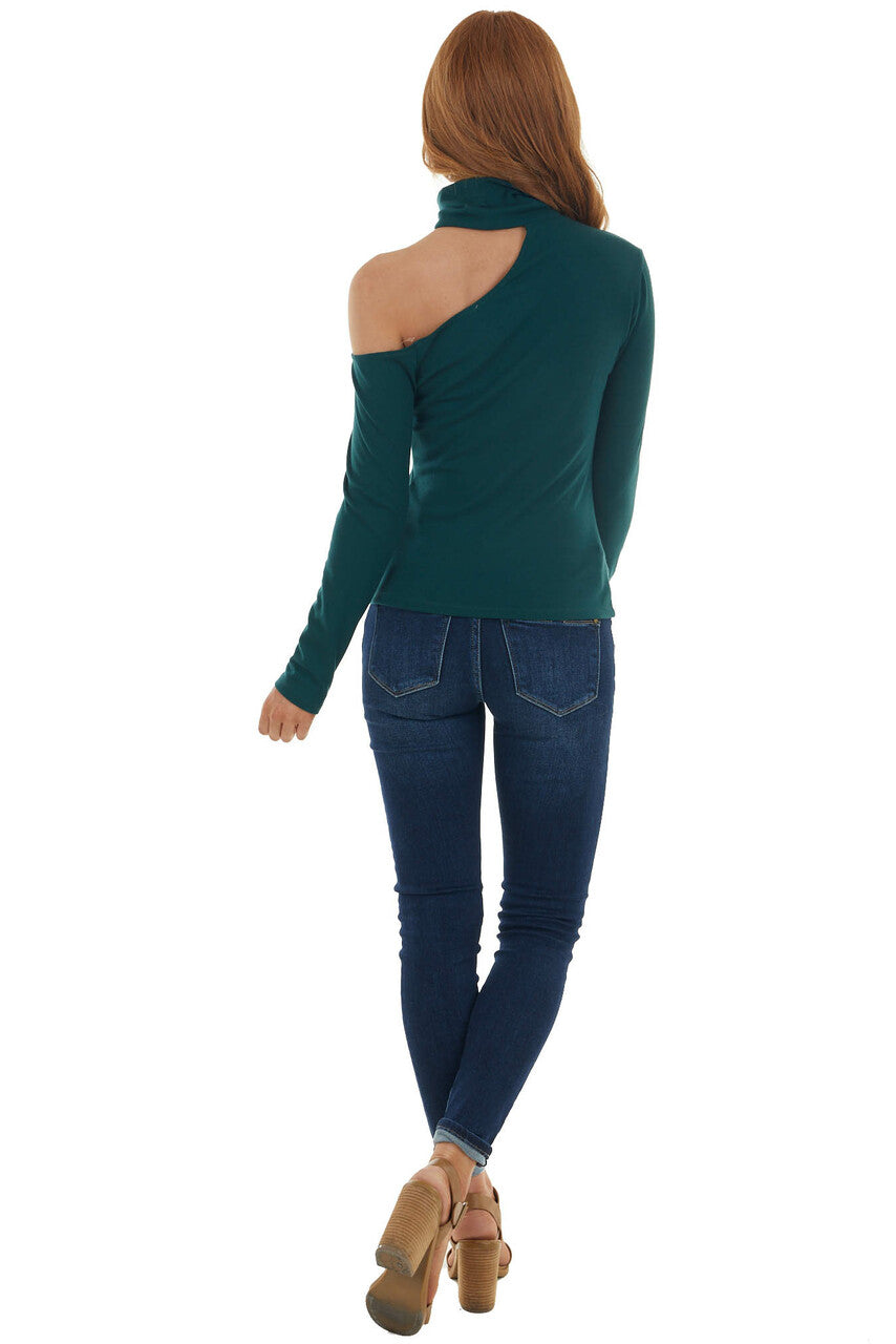 Forest Green Mock Neck Cold Shoulder Top