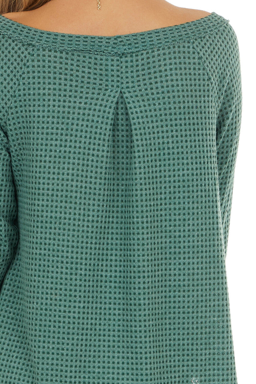 Forest Green Waffle Knit Long Sleeve Top with Thumb Holes