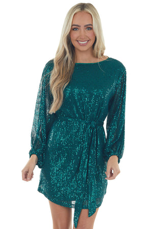Forest Sequined Bubble Sleeve Short Dress 