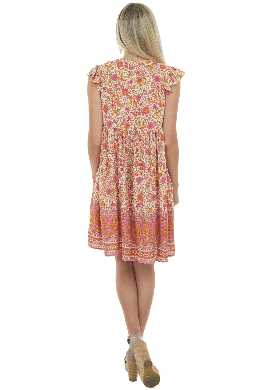 Watermelon and Marigold Print Button Front Dress