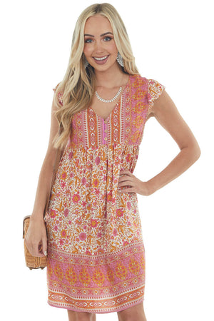 Watermelon and Marigold Print Button Front Dress