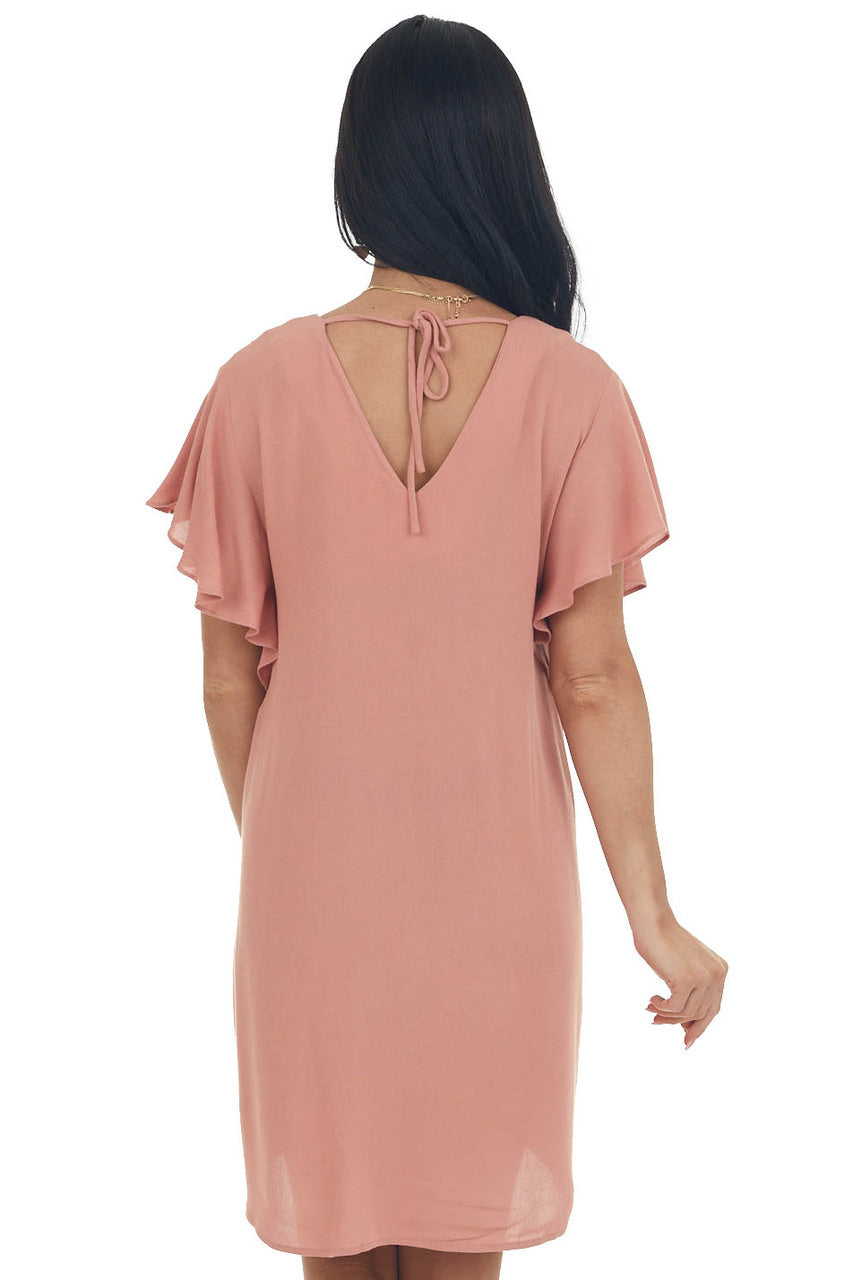 Ginger Pintuck Flutter Sleeve Shift Dress