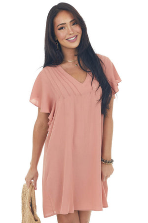 Ginger Pintuck Flutter Sleeve Shift Dress