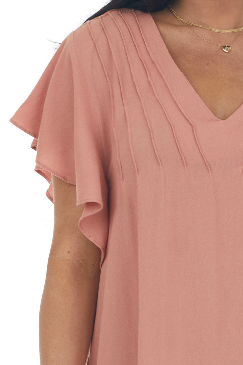 Ginger Pintuck Flutter Sleeve Shift Dress