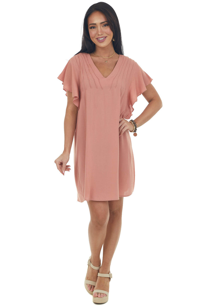 Ginger Pintuck Flutter Sleeve Shift Dress