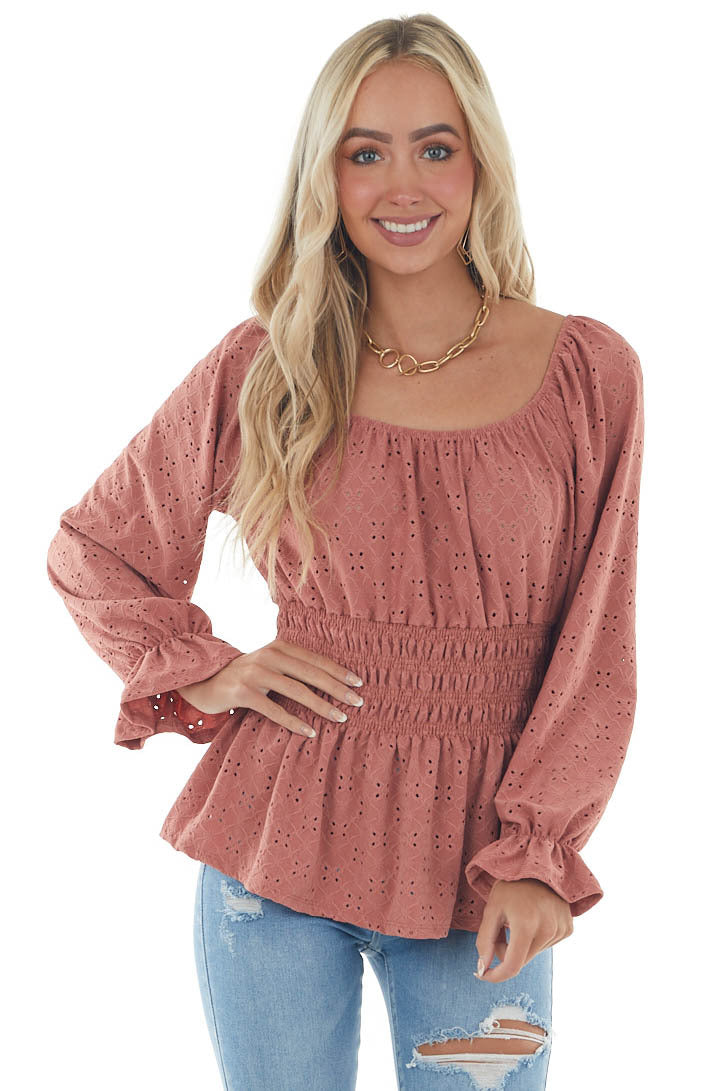 Ginger Square Neck Eyelet Lace Long Sleeve Top