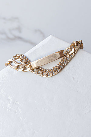Gold 3 Layer Flat Chain Bar Detail Bracelet