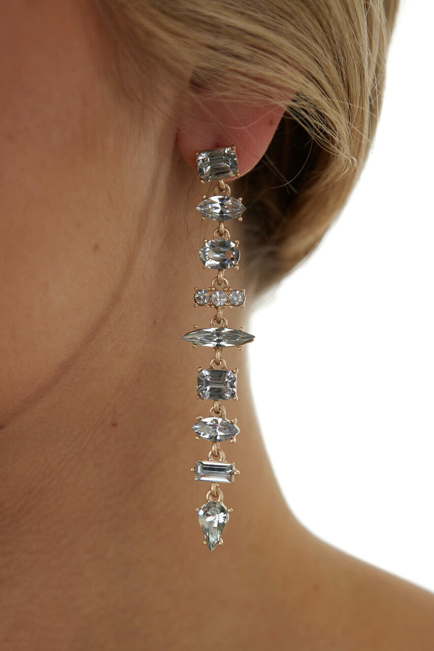 Gold Geometric Rhinestone Dangle Earrings