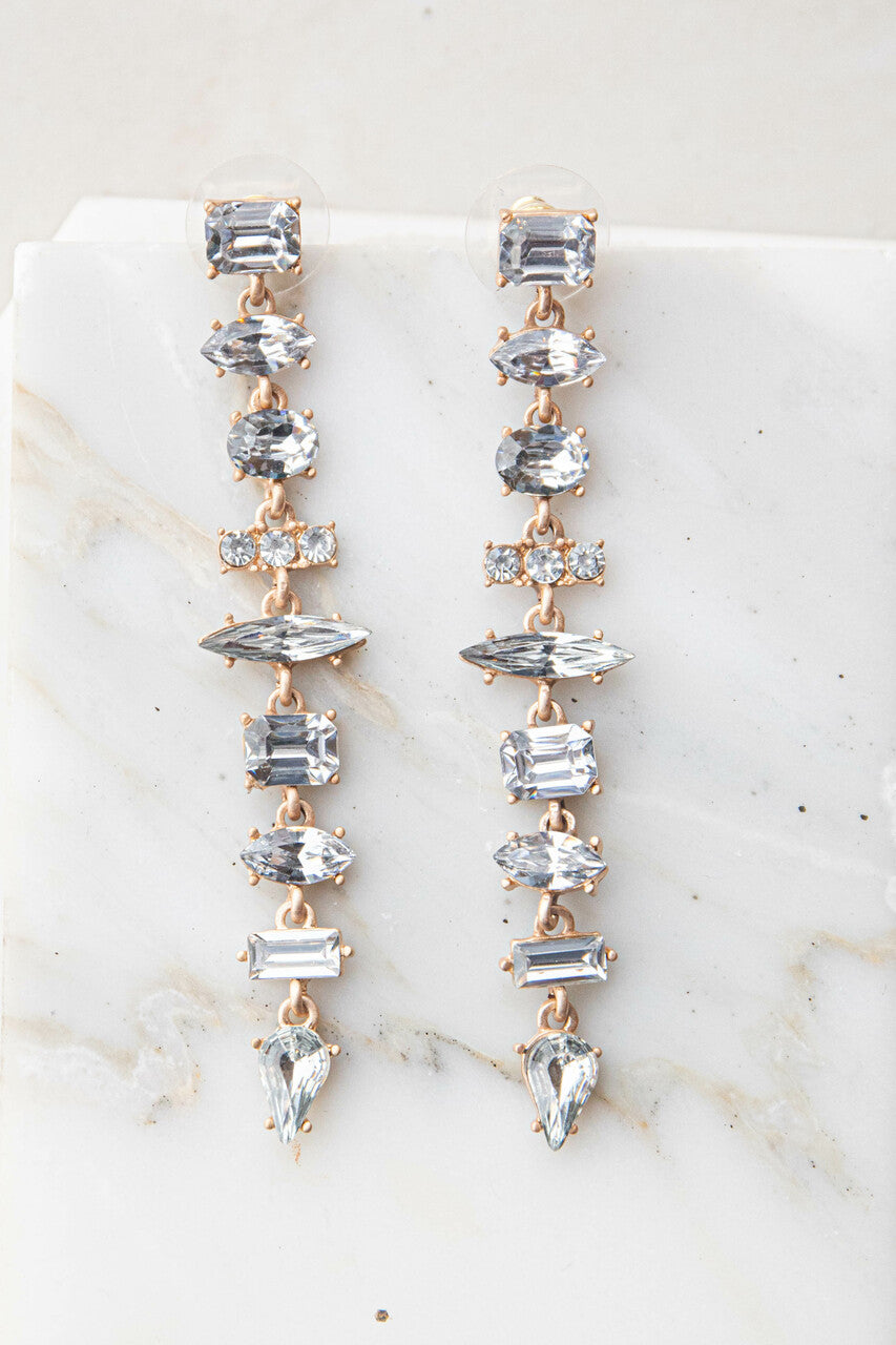 Gold Geometric Rhinestone Dangle Earrings