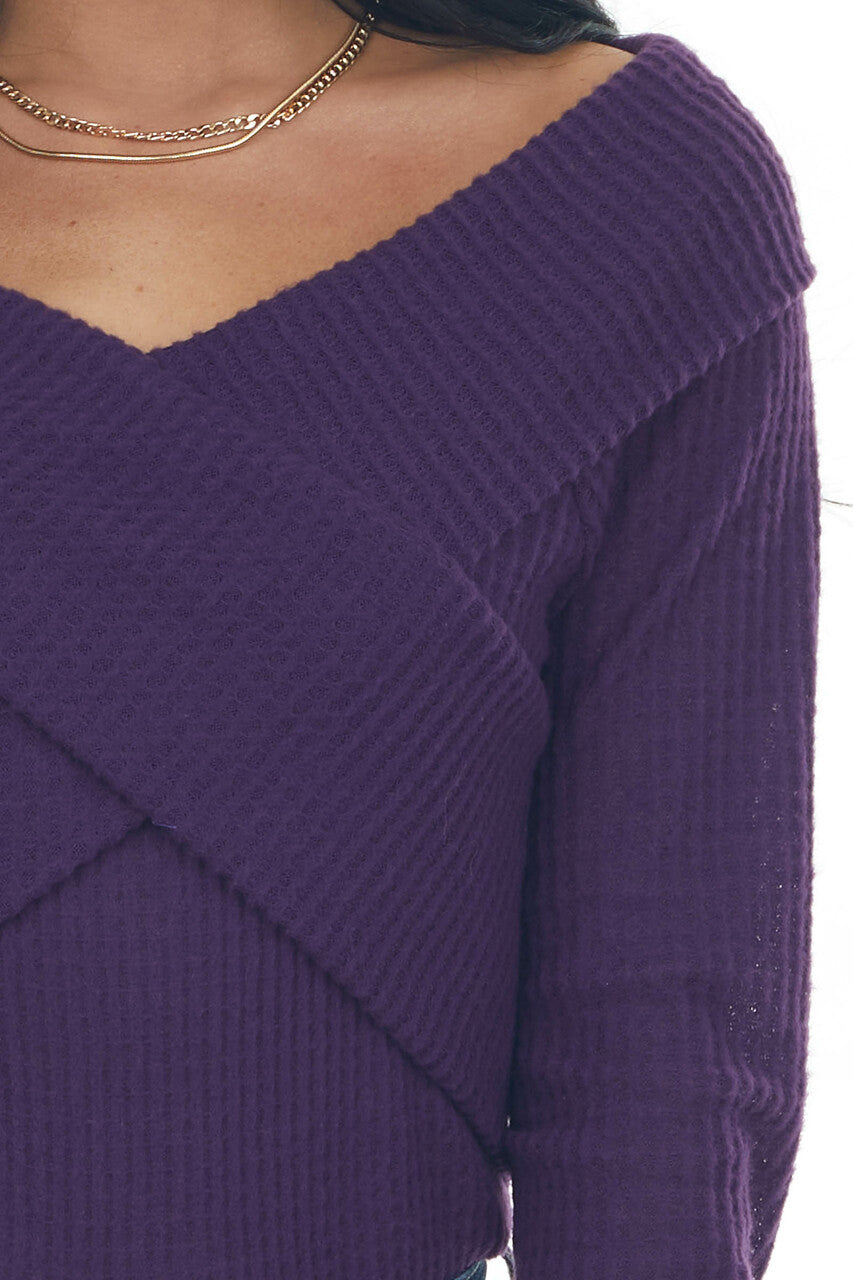 Grape Criss Cross Brushed Waffle Knit Top
