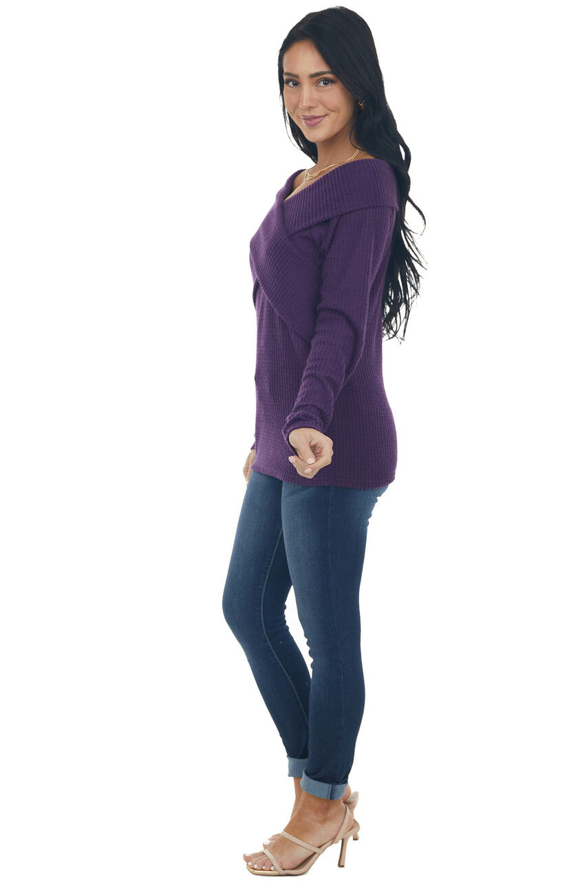 Grape Criss Cross Brushed Waffle Knit Top