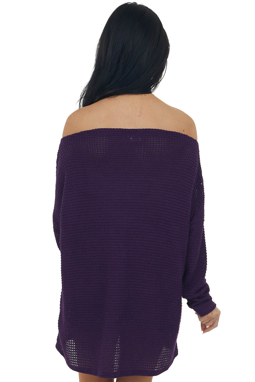 Grape Off Shoulder Long Sleeve Waffle Top