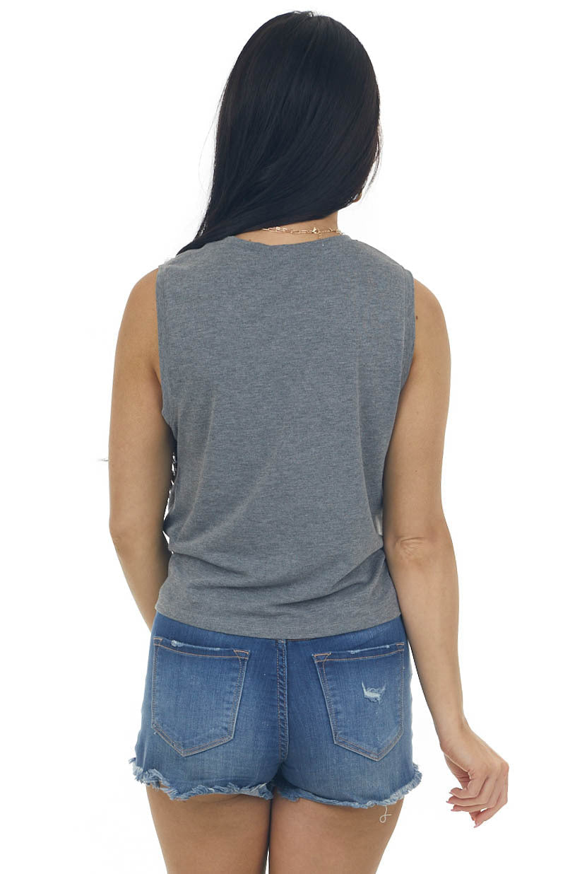 Graphite Muscle Knit Tee with Twist Detail