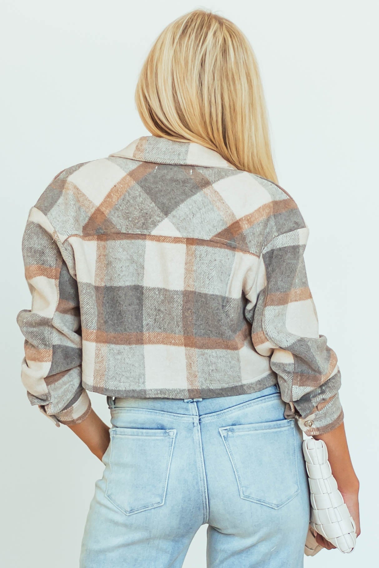 Graphite Plaid Button Up Long Sleeve Crop Jacket