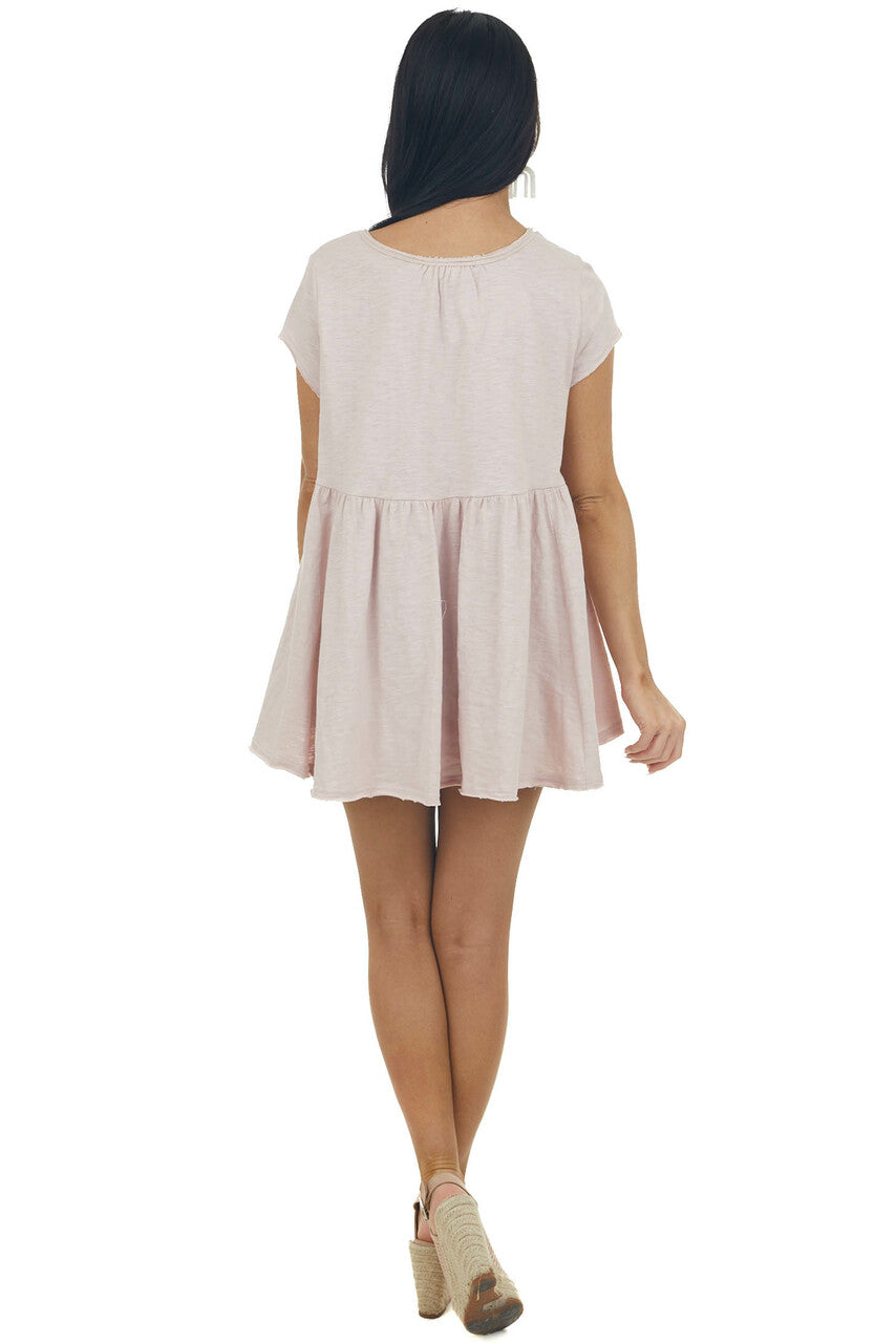 Hazy Blush Melange Raw Edge High Low Hem Top 