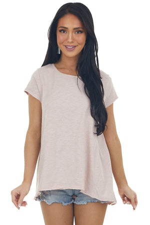 Hazy Blush Melange Raw Edge High Low Hem Top 