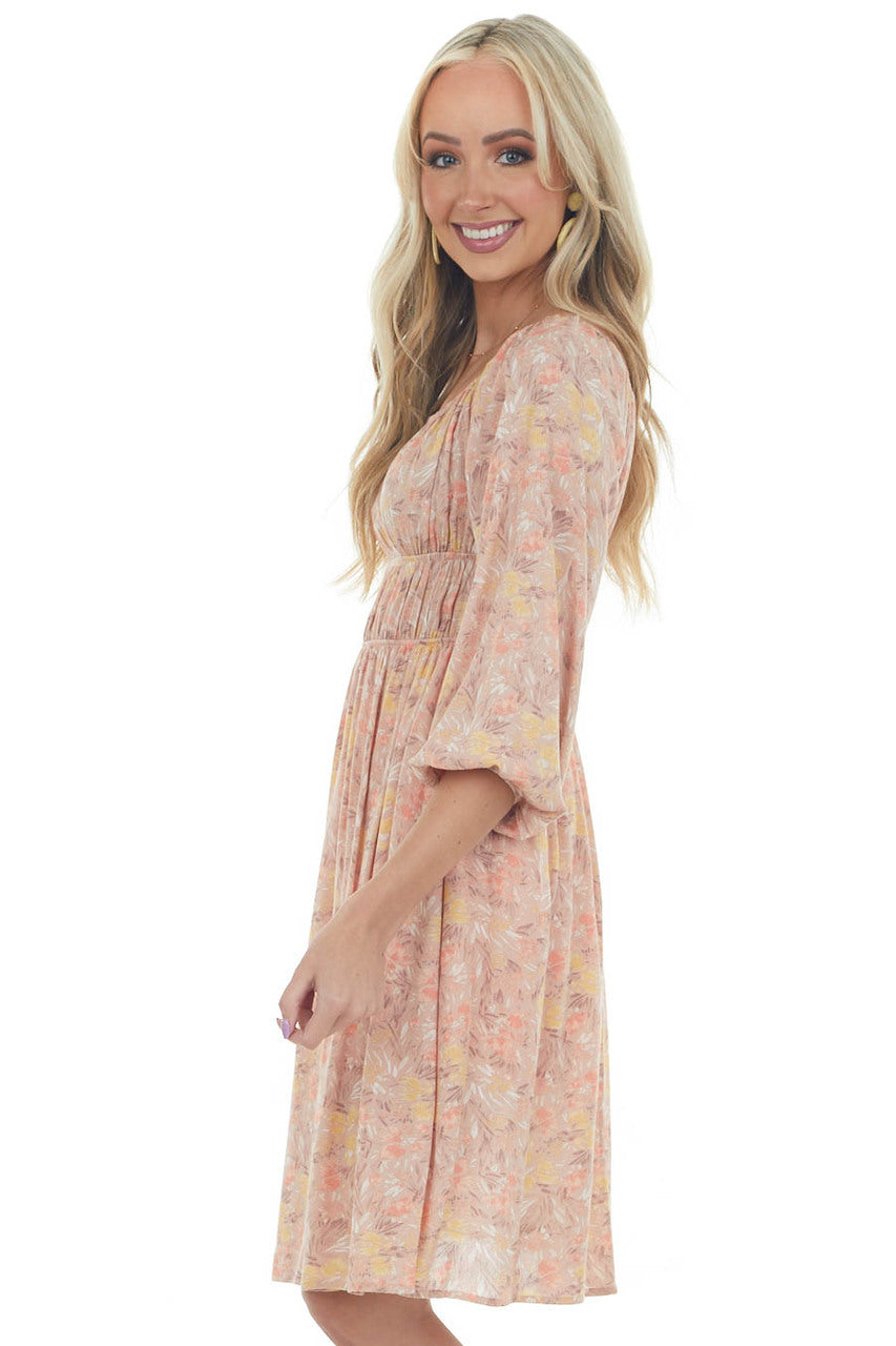 Hazy Peach Floral Elastic Off Shoulder Dress