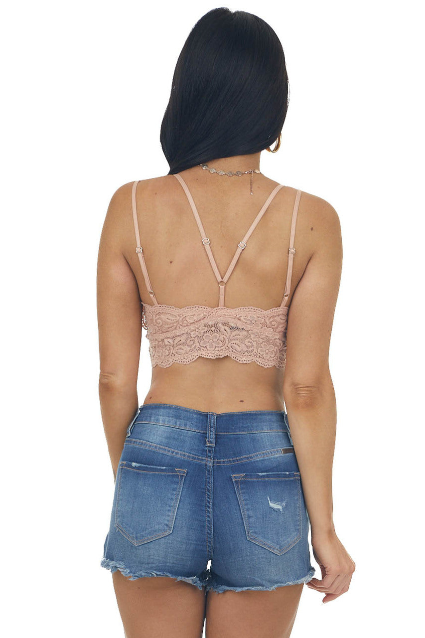 Hazy Peach Floral Lace Double Strap Bralette 